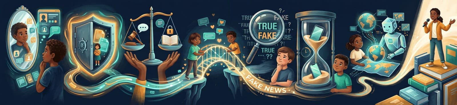 Mural panorâmico dos oito pilares do programa Alunos Digitais